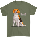 A Beagle Dog Illustration Mens T-Shirt 100% Cotton Military Green