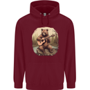 A Bear Playing a Ukulele Acoustic Guitar Mens 80% Cotton Hoodie Maroon