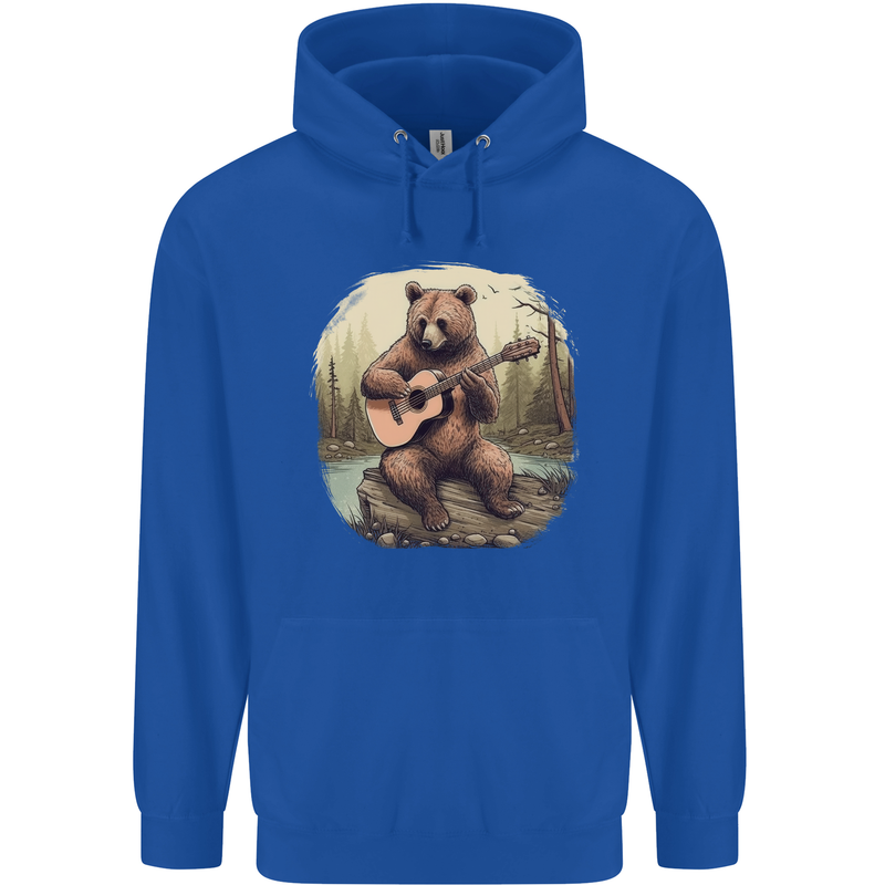 A Bear Playing a Ukulele Acoustic Guitar Mens 80% Cotton Hoodie Royal Blue