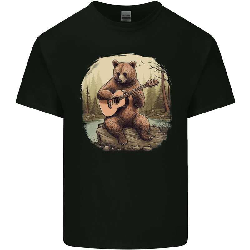 A Bear Playing a Ukulele Acoustic Guitar Mens Cotton T-Shirt Tee Top Black