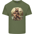 A Bear Playing a Ukulele Acoustic Guitar Mens Cotton T-Shirt Tee Top Military Green