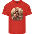 A Bear Playing a Ukulele Acoustic Guitar Mens Cotton T-Shirt Tee Top Red