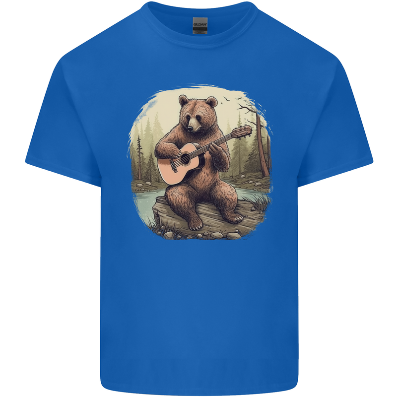 A Bear Playing a Ukulele Acoustic Guitar Mens Cotton T-Shirt Tee Top Royal Blue