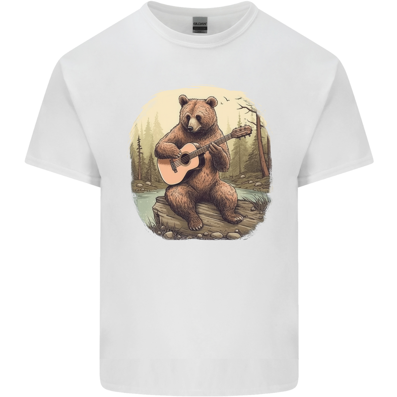 A Bear Playing a Ukulele Acoustic Guitar Mens Cotton T-Shirt Tee Top White