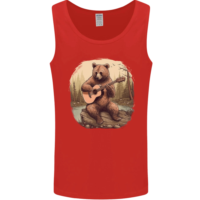 A Bear Playing a Ukulele Acoustic Guitar Mens Vest Tank Top Red