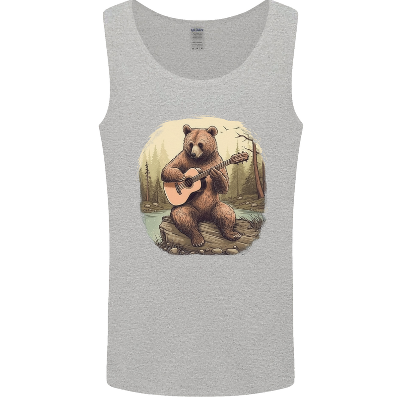 A Bear Playing a Ukulele Acoustic Guitar Mens Vest Tank Top Sports Grey