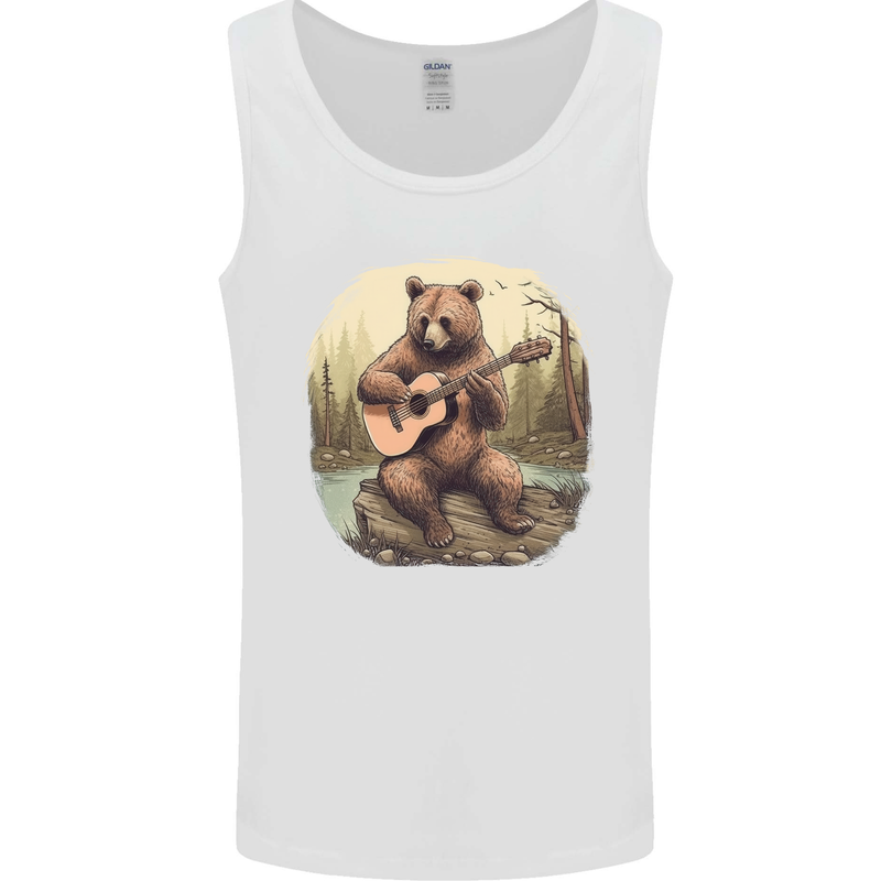 A Bear Playing a Ukulele Acoustic Guitar Mens Vest Tank Top White