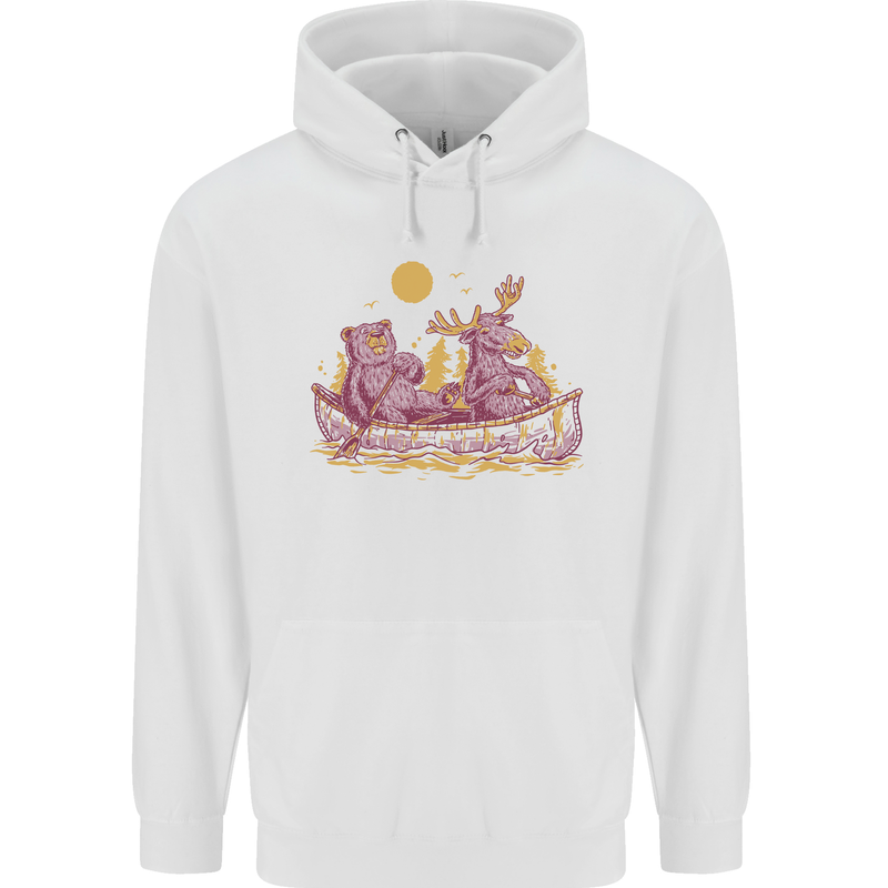 A Bear & Moose Kayaking Canoeing Kayak Canoe Childrens Kids Hoodie White