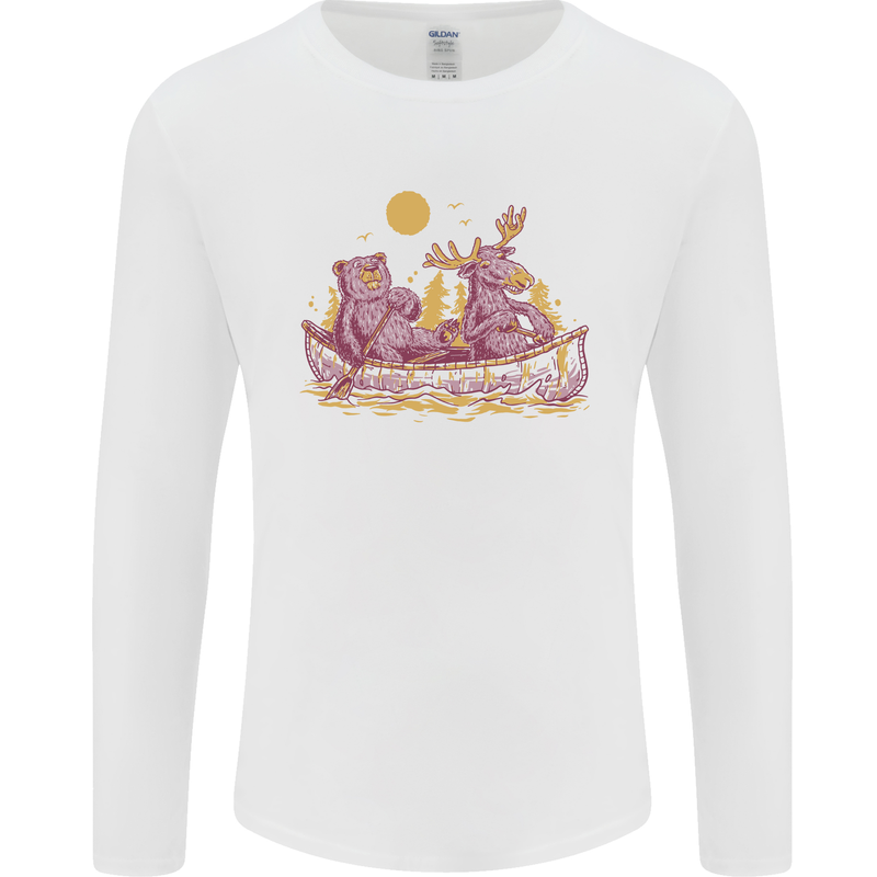 A Bear & Moose Kayaking Canoeing Kayak Canoe Mens Long Sleeve T-Shirt White