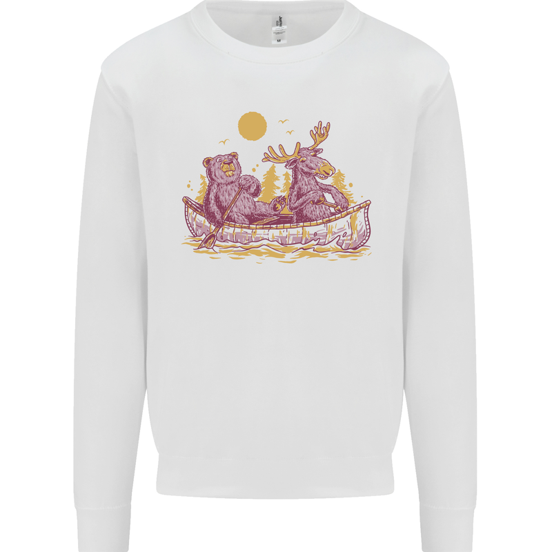 A Bear & Moose Kayaking Canoeing Kayak Canoe Mens Sweatshirt Jumper White