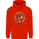 A Bird and Flower Wreath Mens 80% Cotton Hoodie Bright Red