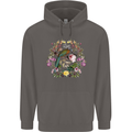 A Bird and Flower Wreath Mens 80% Cotton Hoodie Charcoal