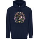A Bird and Flower Wreath Mens 80% Cotton Hoodie Navy Blue