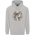 A Bird and Flower Wreath Mens 80% Cotton Hoodie Sports Grey