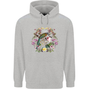 A Bird and Flower Wreath Mens 80% Cotton Hoodie Sports Grey