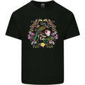 A Bird and Flower Wreath Mens Cotton T-Shirt Tee Top Black