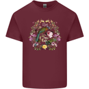 A Bird and Flower Wreath Mens Cotton T-Shirt Tee Top Maroon
