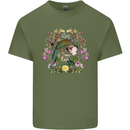 A Bird and Flower Wreath Mens Cotton T-Shirt Tee Top Military Green
