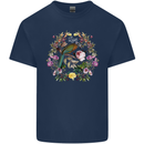 A Bird and Flower Wreath Mens Cotton T-Shirt Tee Top Navy Blue