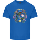 A Bird and Flower Wreath Mens Cotton T-Shirt Tee Top Royal Blue
