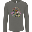 A Bird and Flower Wreath Mens Long Sleeve T-Shirt Charcoal