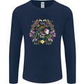 A Bird and Flower Wreath Mens Long Sleeve T-Shirt Navy Blue