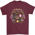 A Bird and Flower Wreath Mens T-Shirt 100% Cotton Maroon