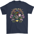A Bird and Flower Wreath Mens T-Shirt 100% Cotton Navy Blue