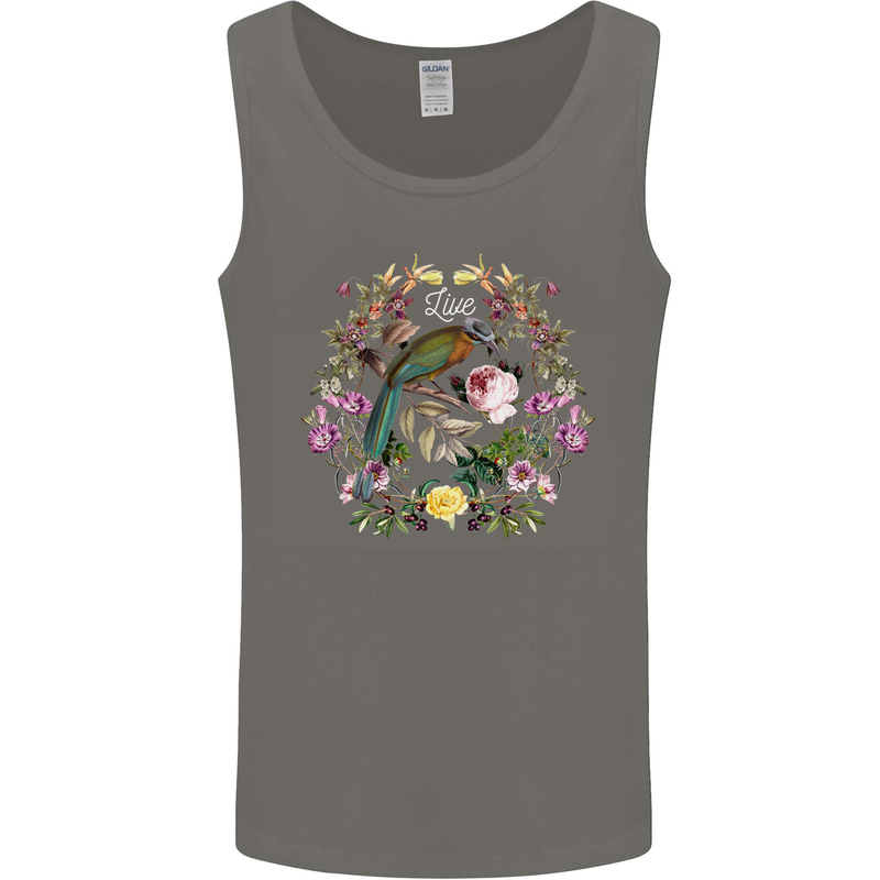 A Bird and Flower Wreath Mens Vest Tank Top Charcoal