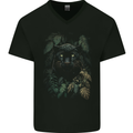A Black Jaguar Wild Cat Mens V-Neck Cotton T-Shirt Black