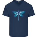 A Blue Dragonfly Mens V-Neck Cotton T-Shirt Navy Blue