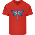 A Blue Dragonfly Mens V-Neck Cotton T-Shirt Red