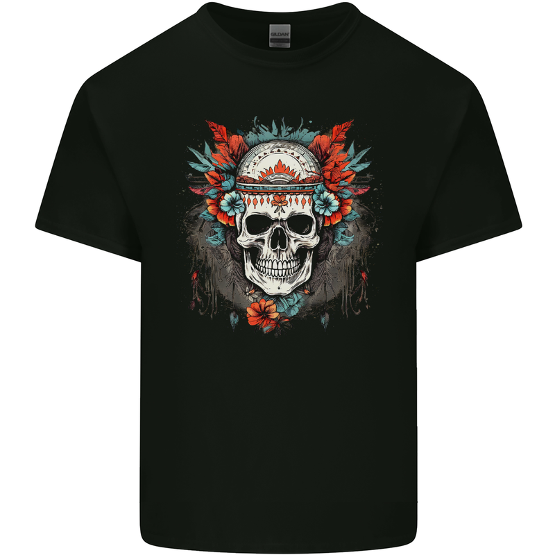 A Bohemian Style Tribal Skull Mens Cotton T-Shirt Tee Top Black