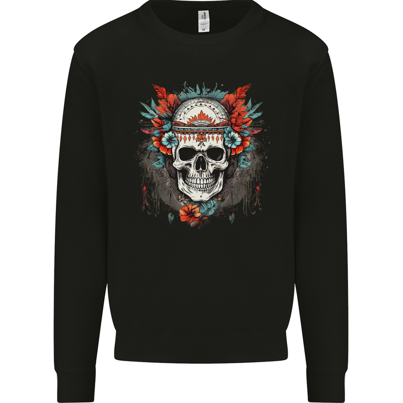A Bohemian Style Tribal Skull Mens Sweatshirt Jumper Black