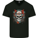 A Bohemian Style Tribal Skull Mens V-Neck Cotton T-Shirt Black