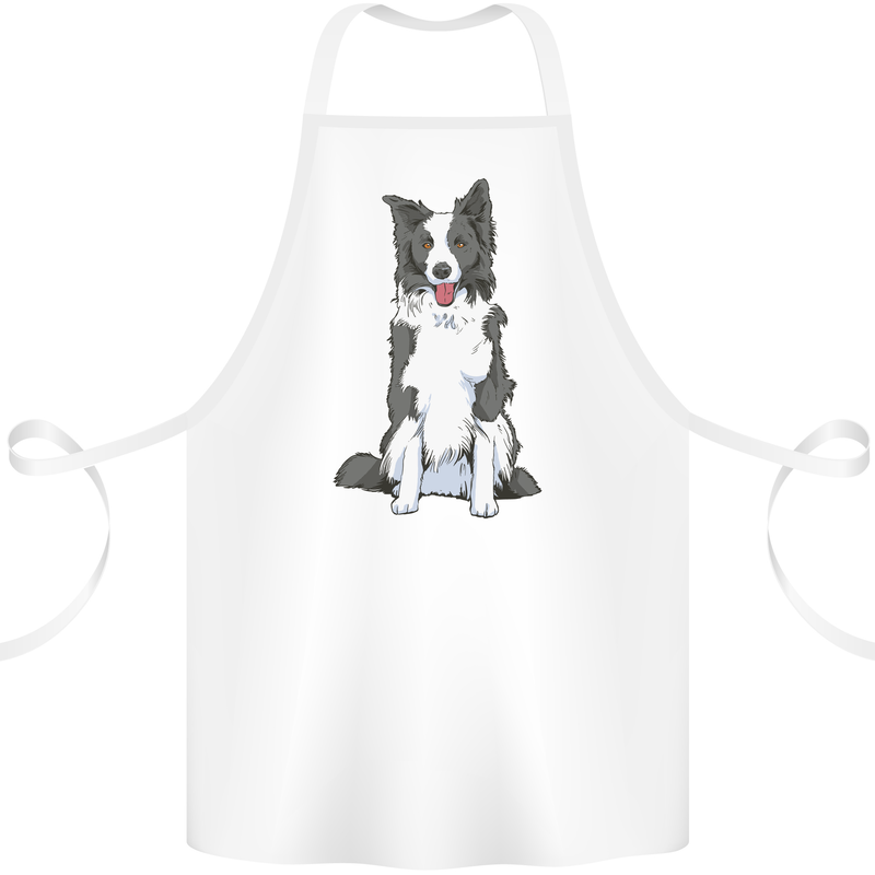 A Border Collie Cotton Apron 100% Organic White