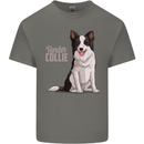 A Border Collie Dog Illustration Kids T-Shirt Childrens Charcoal