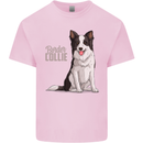 A Border Collie Dog Illustration Kids T-Shirt Childrens Light Pink