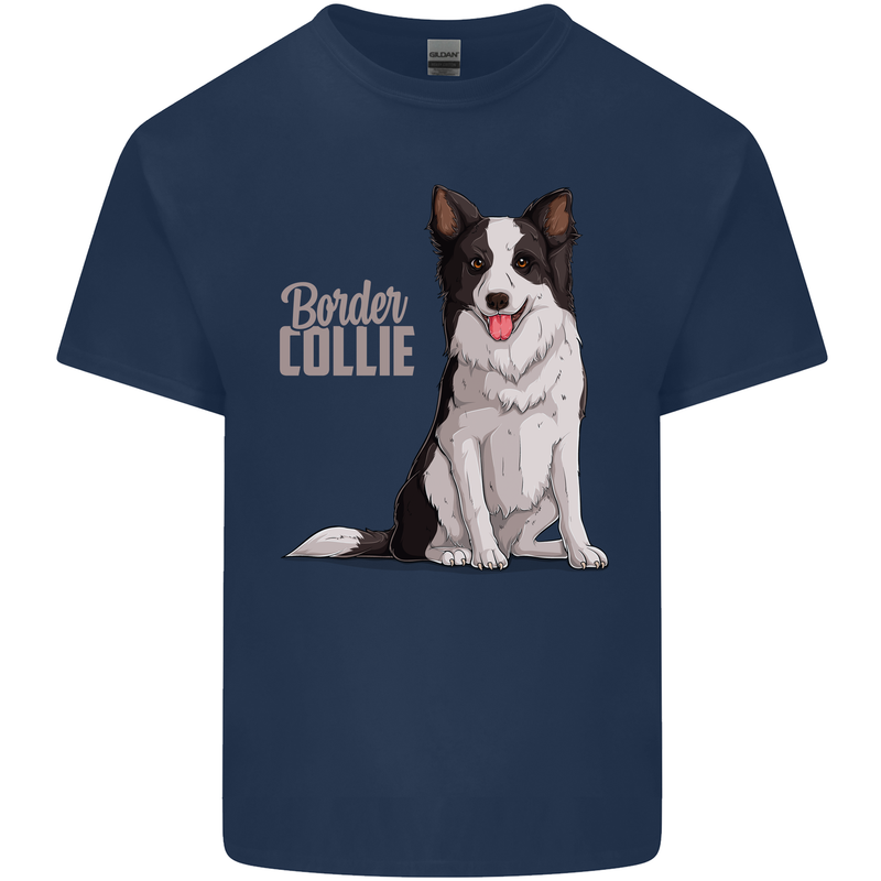 A Border Collie Dog Illustration Kids T-Shirt Childrens Navy Blue