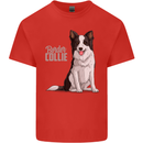 A Border Collie Dog Illustration Kids T-Shirt Childrens Red