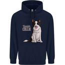 A Border Collie Dog Illustration Mens 80% Cotton Hoodie Navy Blue