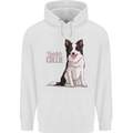 A Border Collie Dog Illustration Mens 80% Cotton Hoodie White