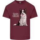 A Border Collie Dog Illustration Mens Cotton T-Shirt Tee Top Maroon