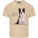 A Border Collie Dog Illustration Mens Cotton T-Shirt Tee Top Sand