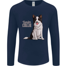 A Border Collie Dog Illustration Mens Long Sleeve T-Shirt Navy Blue