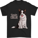 A Border Collie Dog Illustration Mens T-Shirt 100% Cotton Black