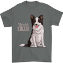 A Border Collie Dog Illustration Mens T-Shirt 100% Cotton Charcoal