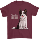 A Border Collie Dog Illustration Mens T-Shirt 100% Cotton Maroon
