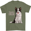 A Border Collie Dog Illustration Mens T-Shirt 100% Cotton Military Green