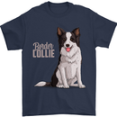 A Border Collie Dog Illustration Mens T-Shirt 100% Cotton Navy Blue